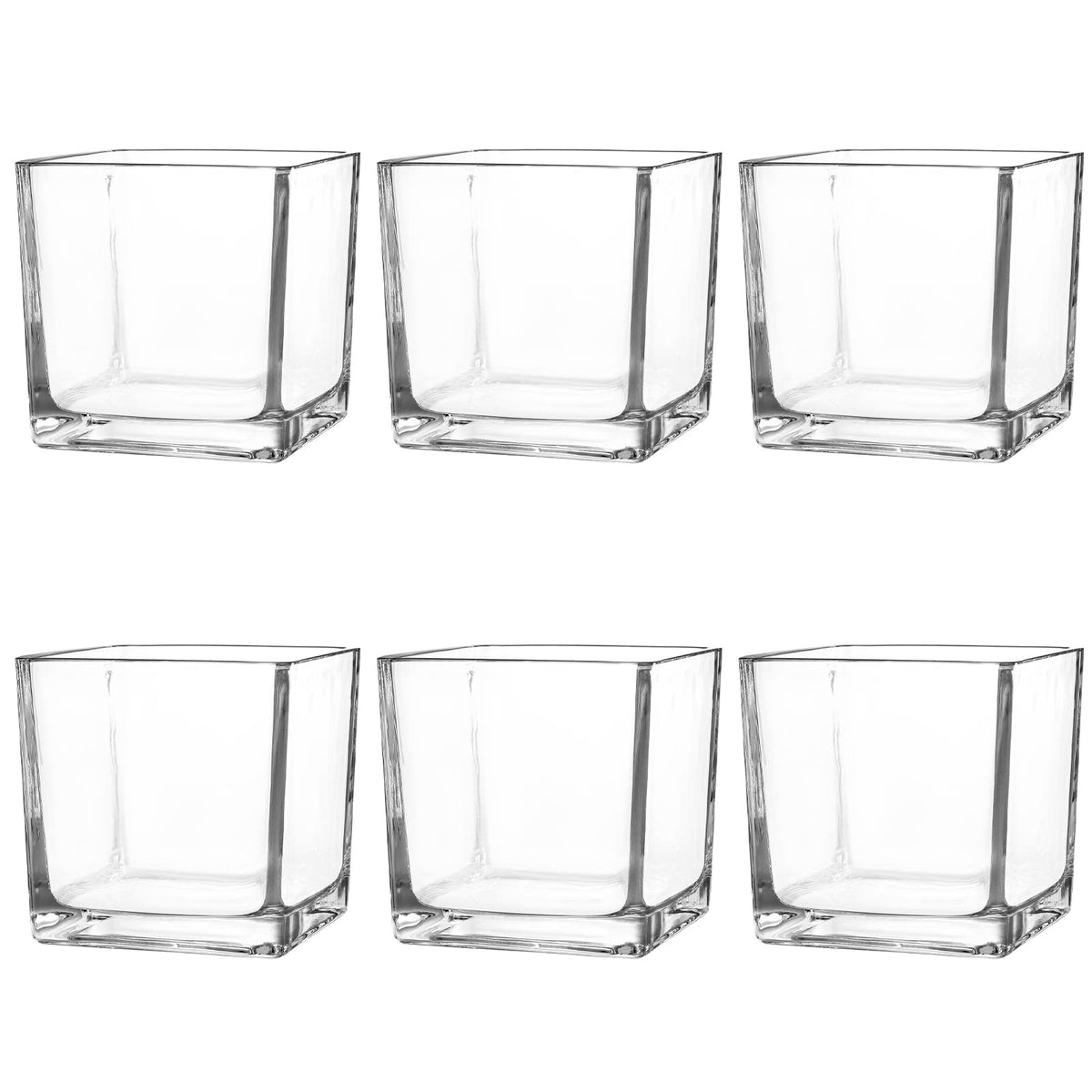 Comrzor front view clear cube vase showing minimalist shape and stability