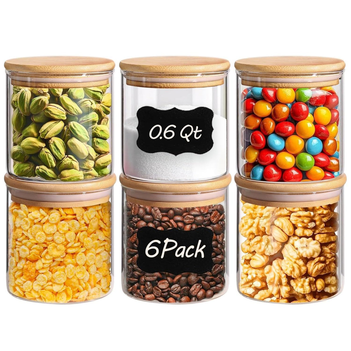 ComSaf front view of six-pack jars showing neat storage and matching lids