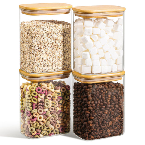 ComSaf front view of four jars for organized pantry storage