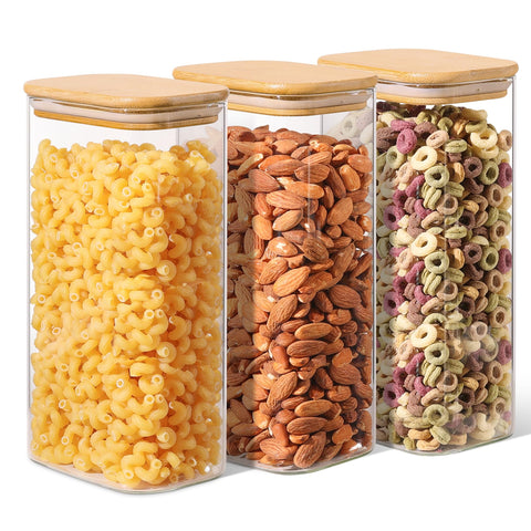ComSaf front view of three glass canisters showing tidy storage benefit