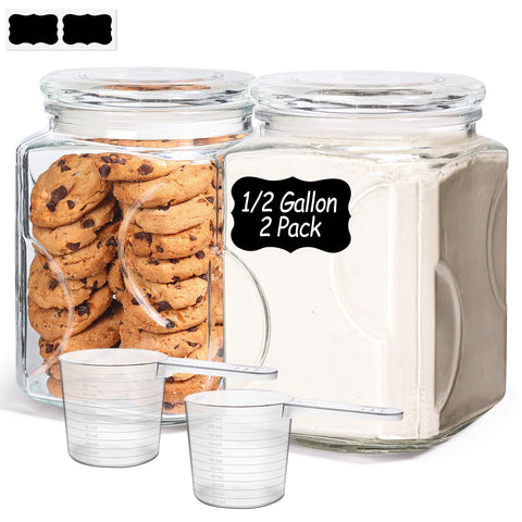ComSaf front view of two square half-gallon jars showing neat countertop storage benefit