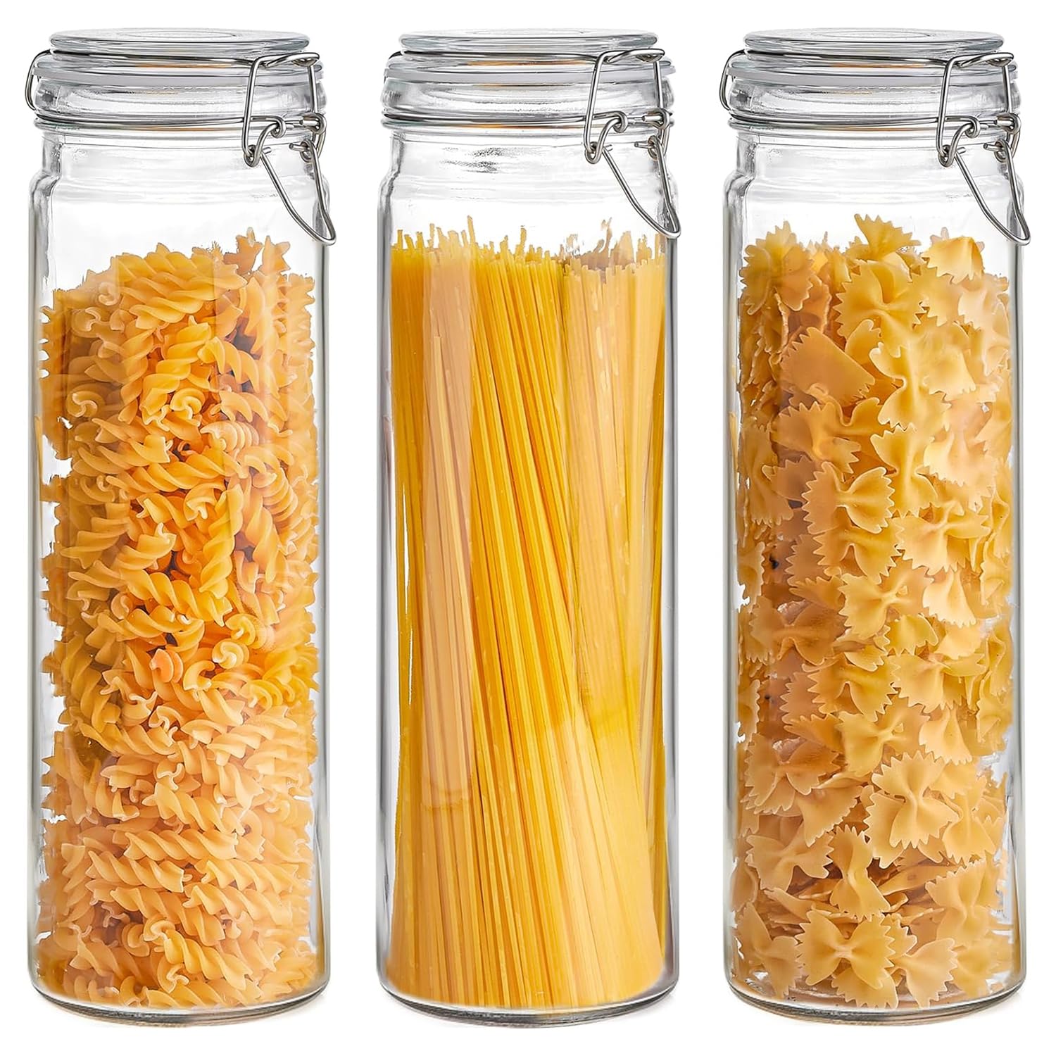 ComSaf three jars front view showing neat pasta organization and visibility