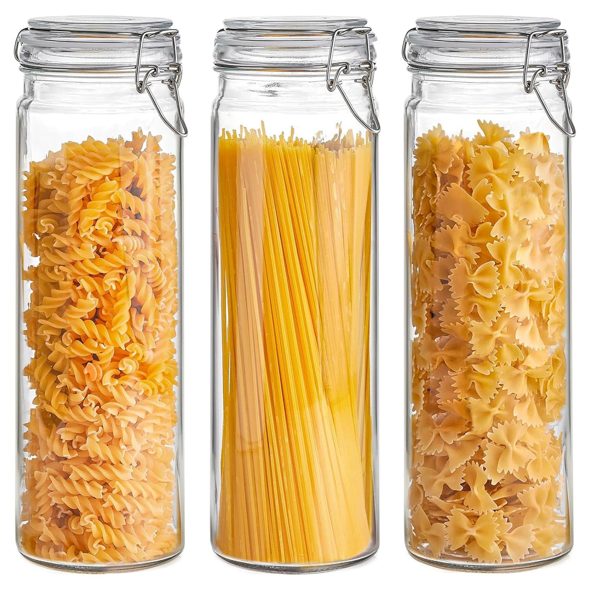 ComSaf three jars front view showing neat pasta organization and visibility
