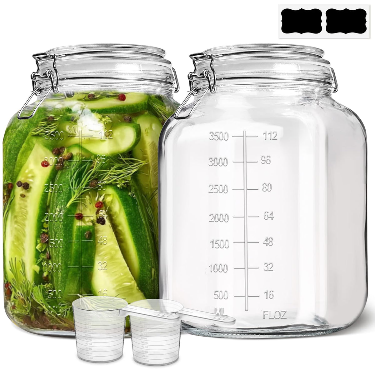 ComSaf front view of two jars showing capacity and clear glass benefit