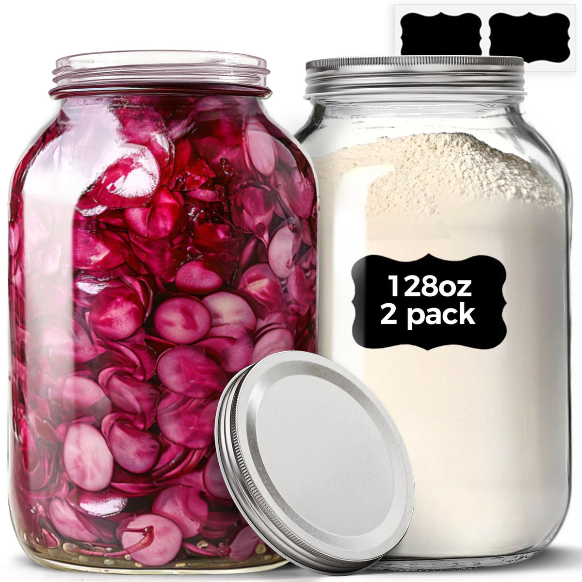 ComSaf front view of two 1 gallon jars showing clear storage benefit