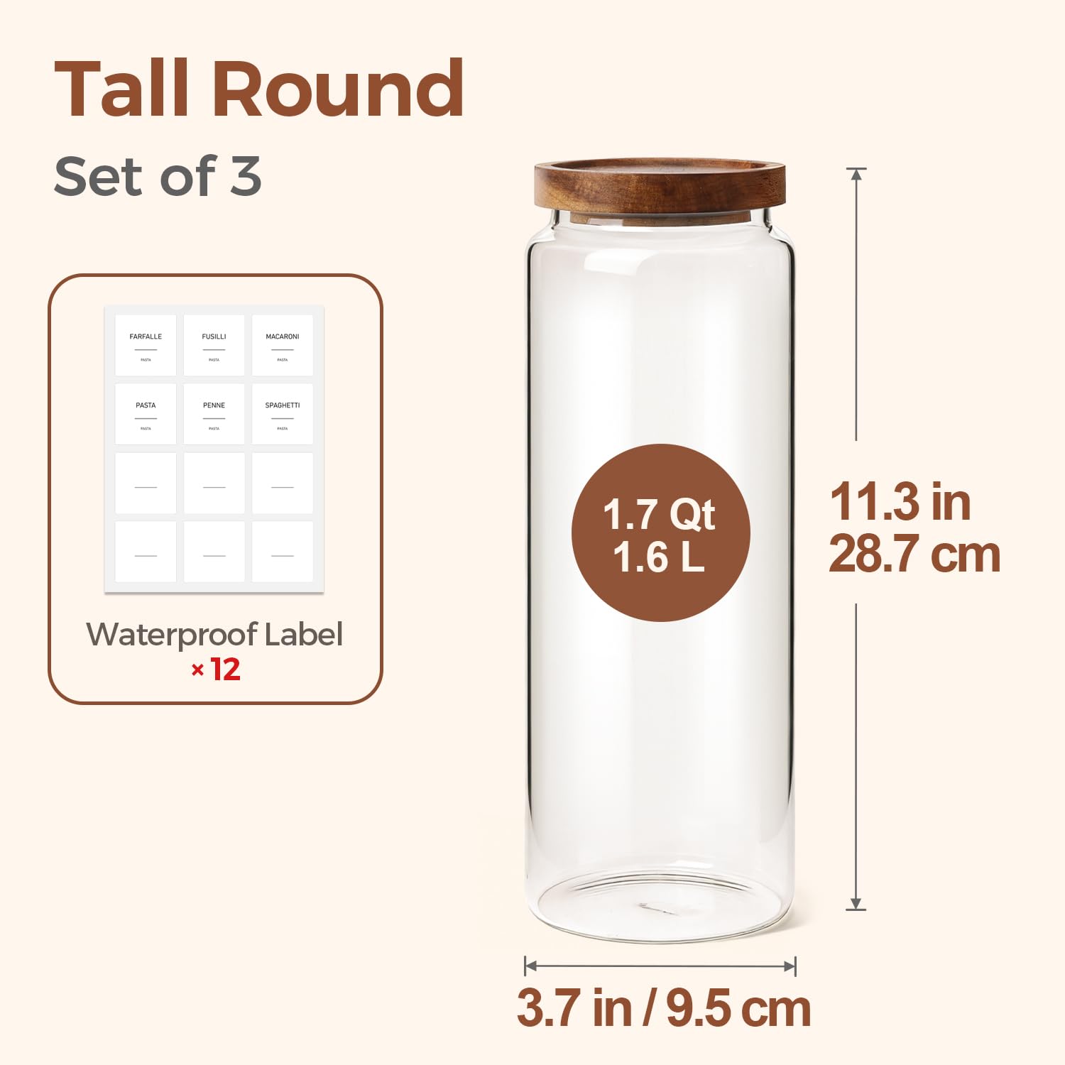 ComSaf clear glass jar filled with spaghetti for quick contents view