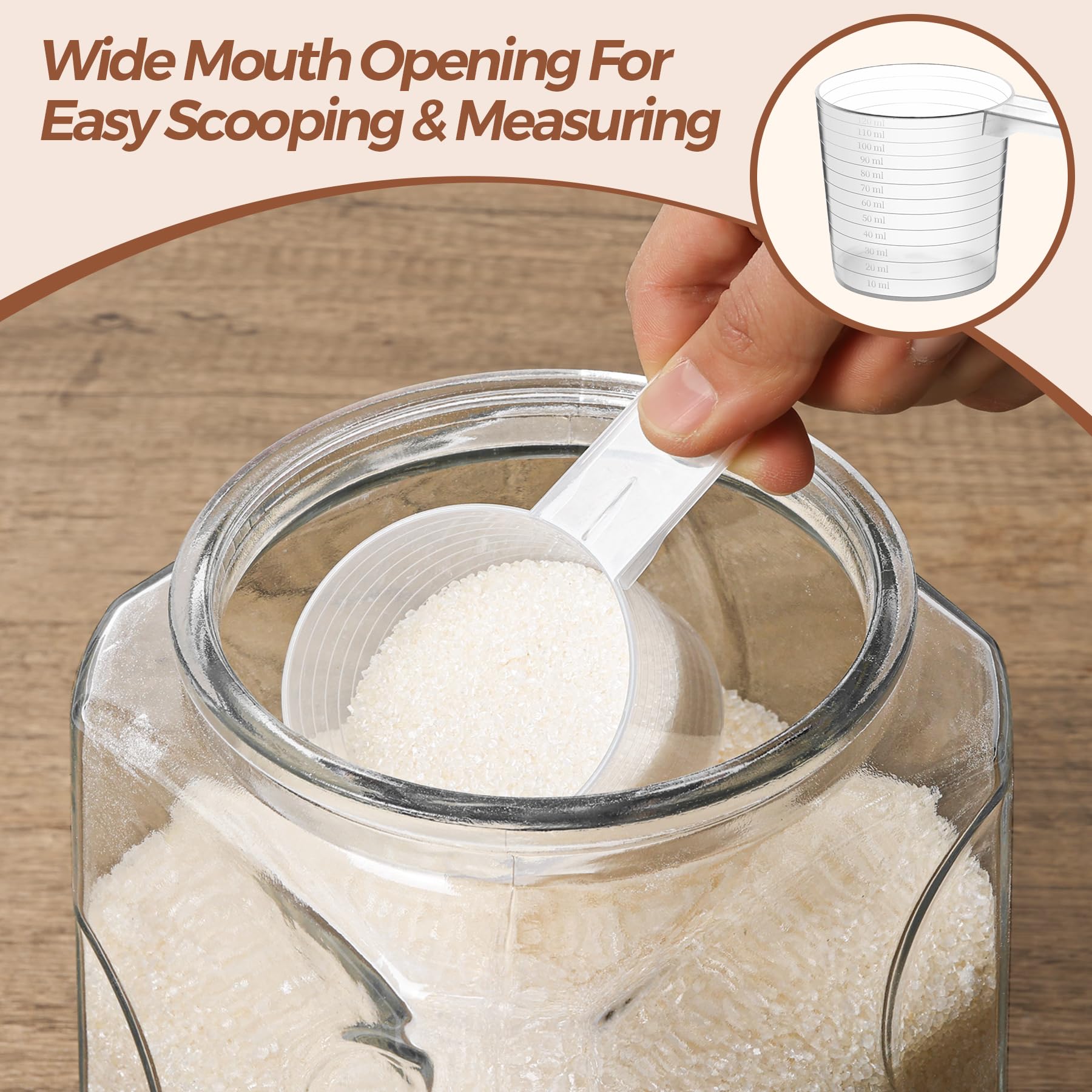 ComSaf action shot scooping flour from jar for faster, cleaner baking