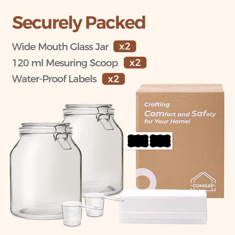 ComSaf two 120ml scoops beside jar enabling accurate measuring
