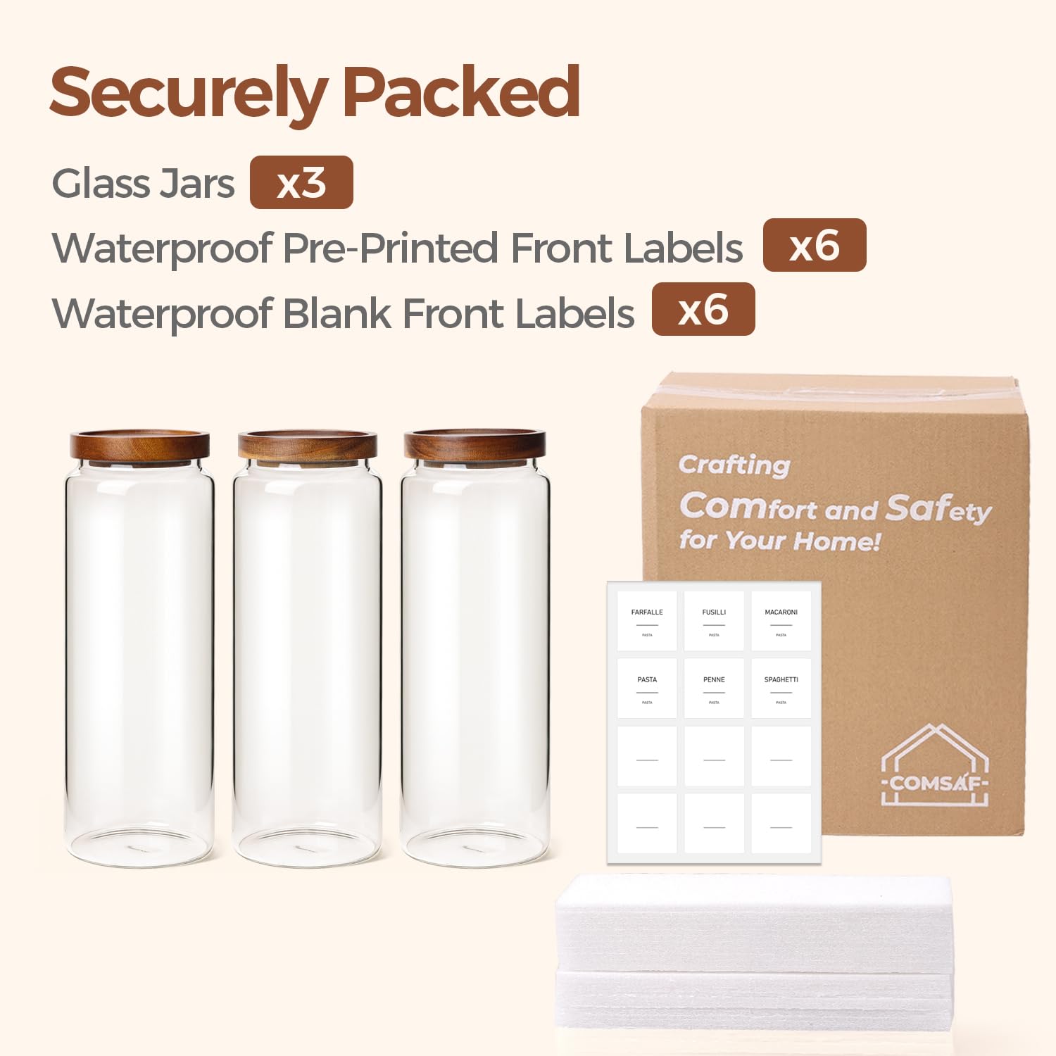 ComSaf jars on kitchen counter demonstrating stylish countertop storage