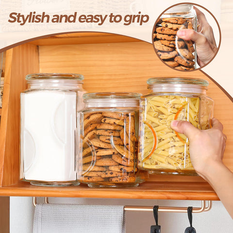 ComSaf labeled jars on pantry shelf showing quick identification and organization