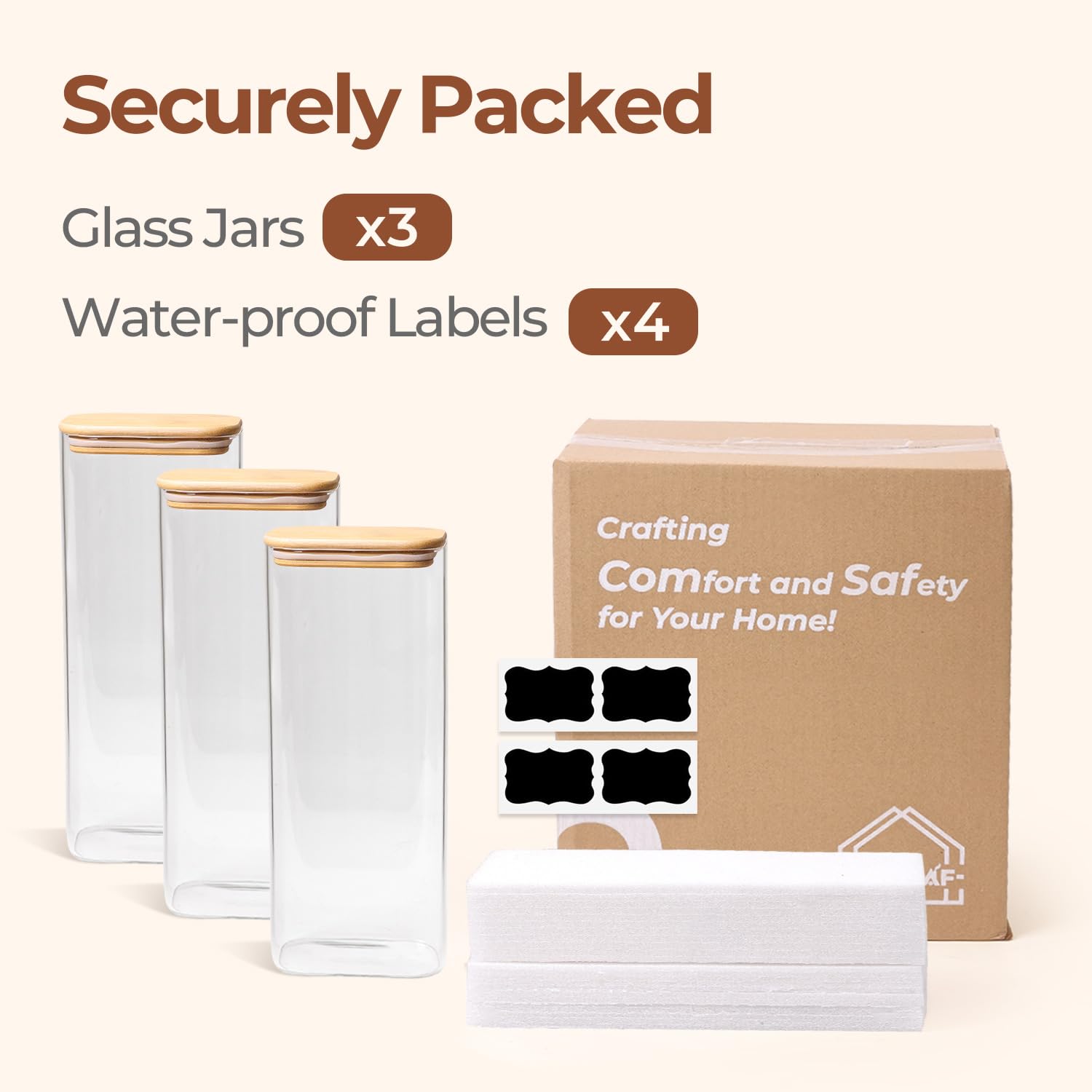 ComSaf jars on kitchen counter showing stylish, functional countertop storage