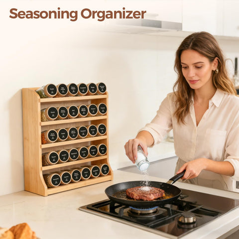 ComSaf uniform jars displayed on a spice rack for visual consistency