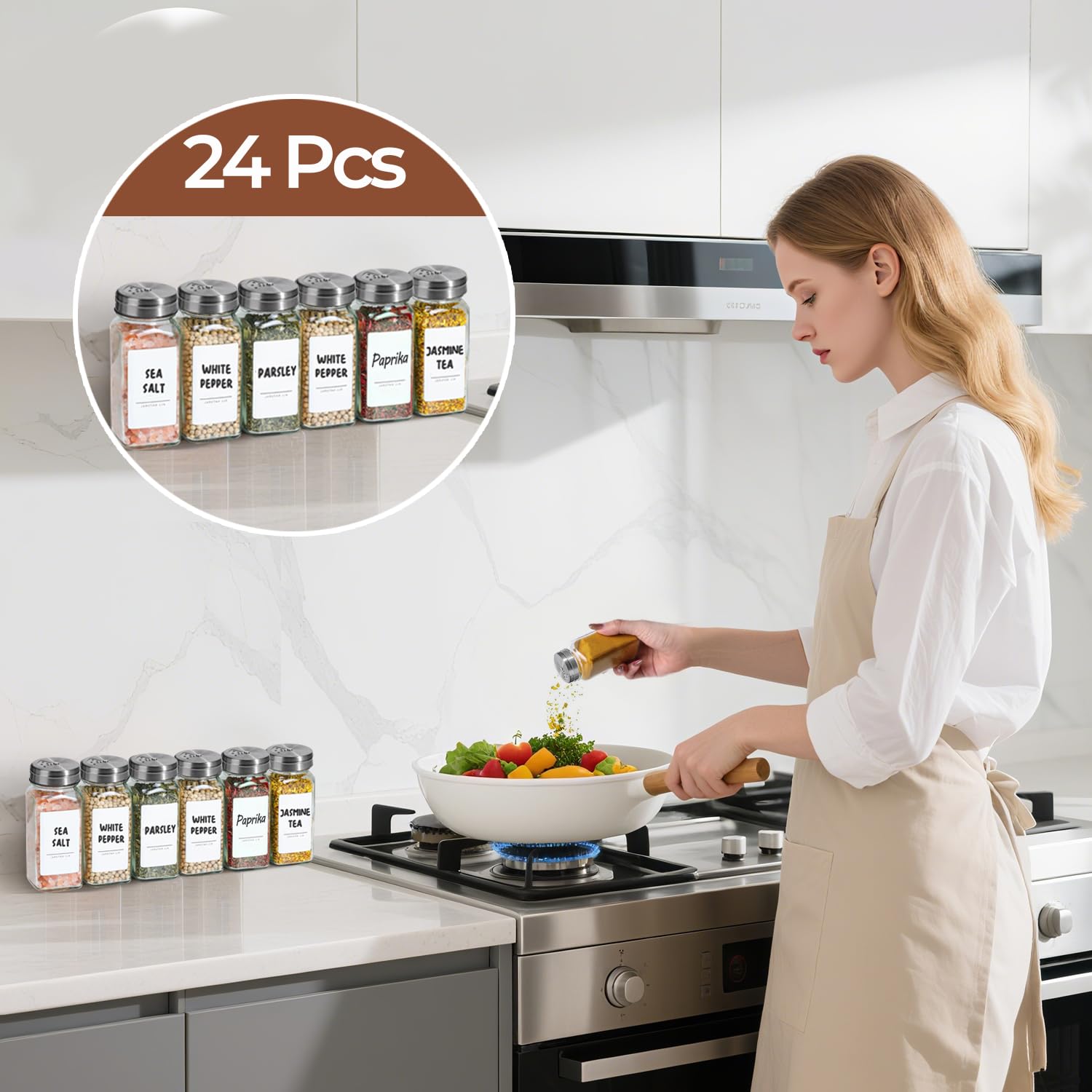 ComSaf pantry shelf with jars lined up showing uniform display benefit