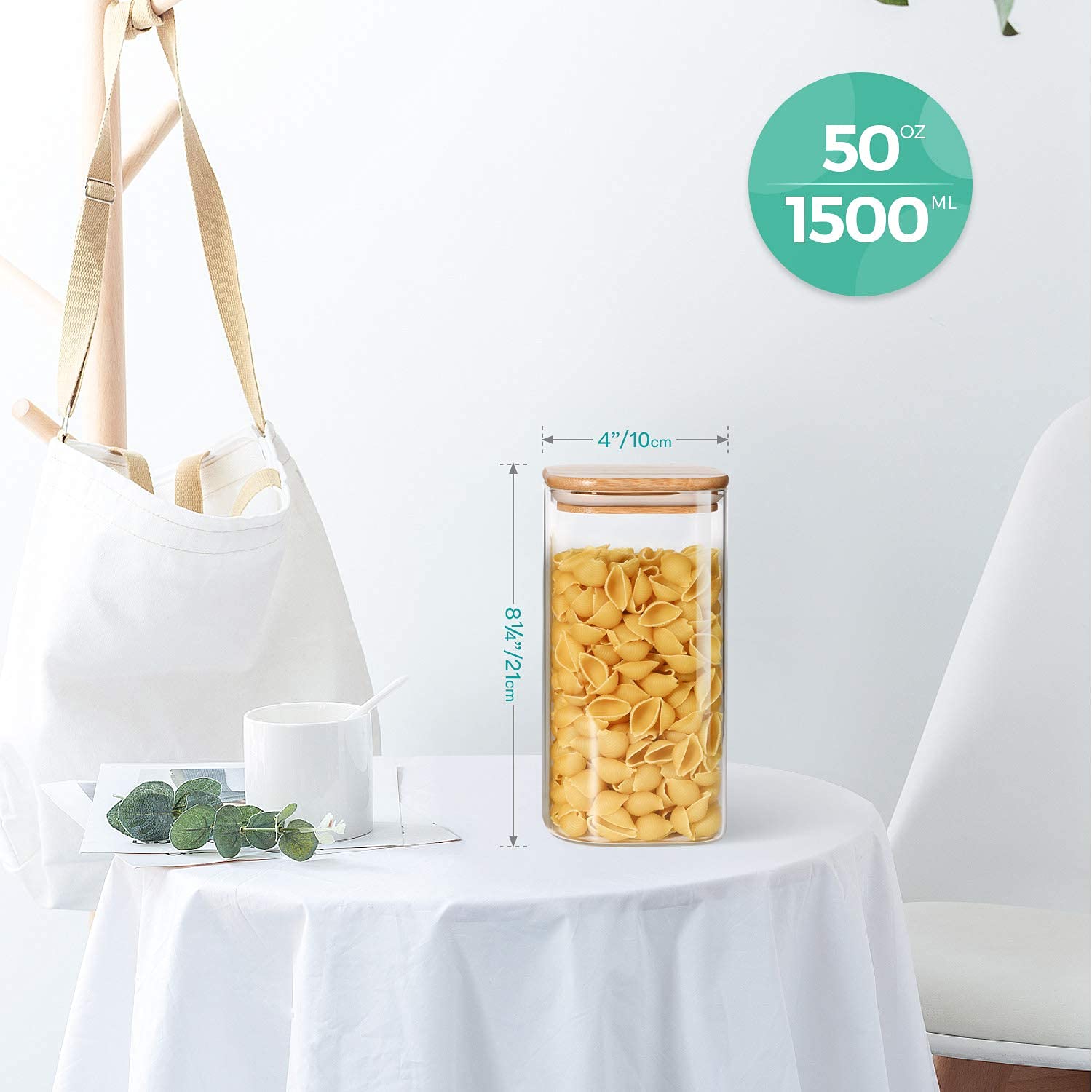 ComSaf jar beside measuring cup showing 1.6 qt scale and portion control