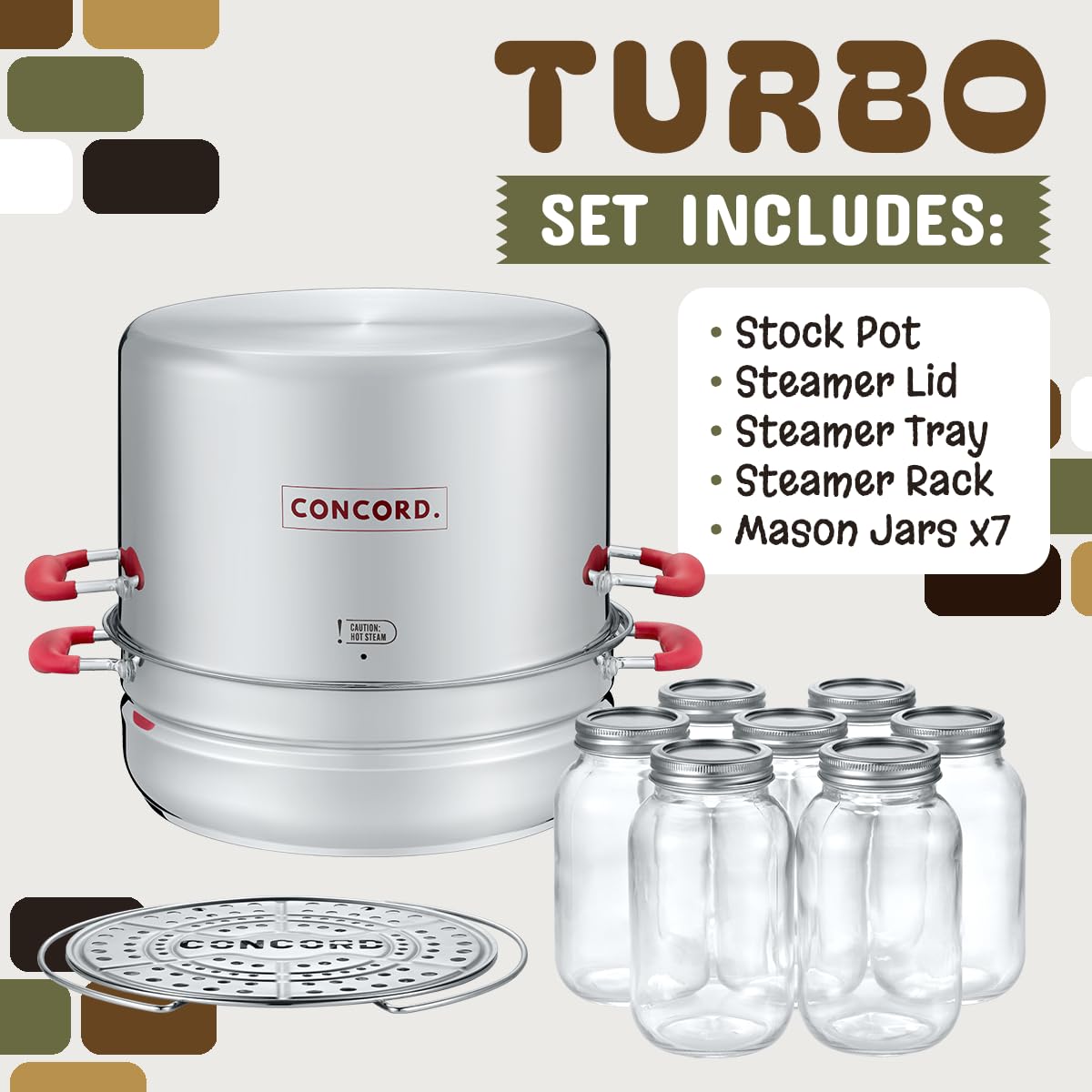 Concord stainless steel jar rack and tray holding jars securely benefit