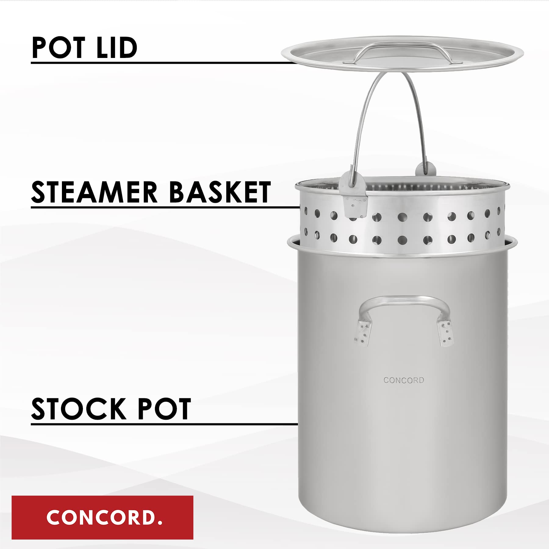 Concord Cookware stainless steel basket detail showing mesh and easy lifting benefit