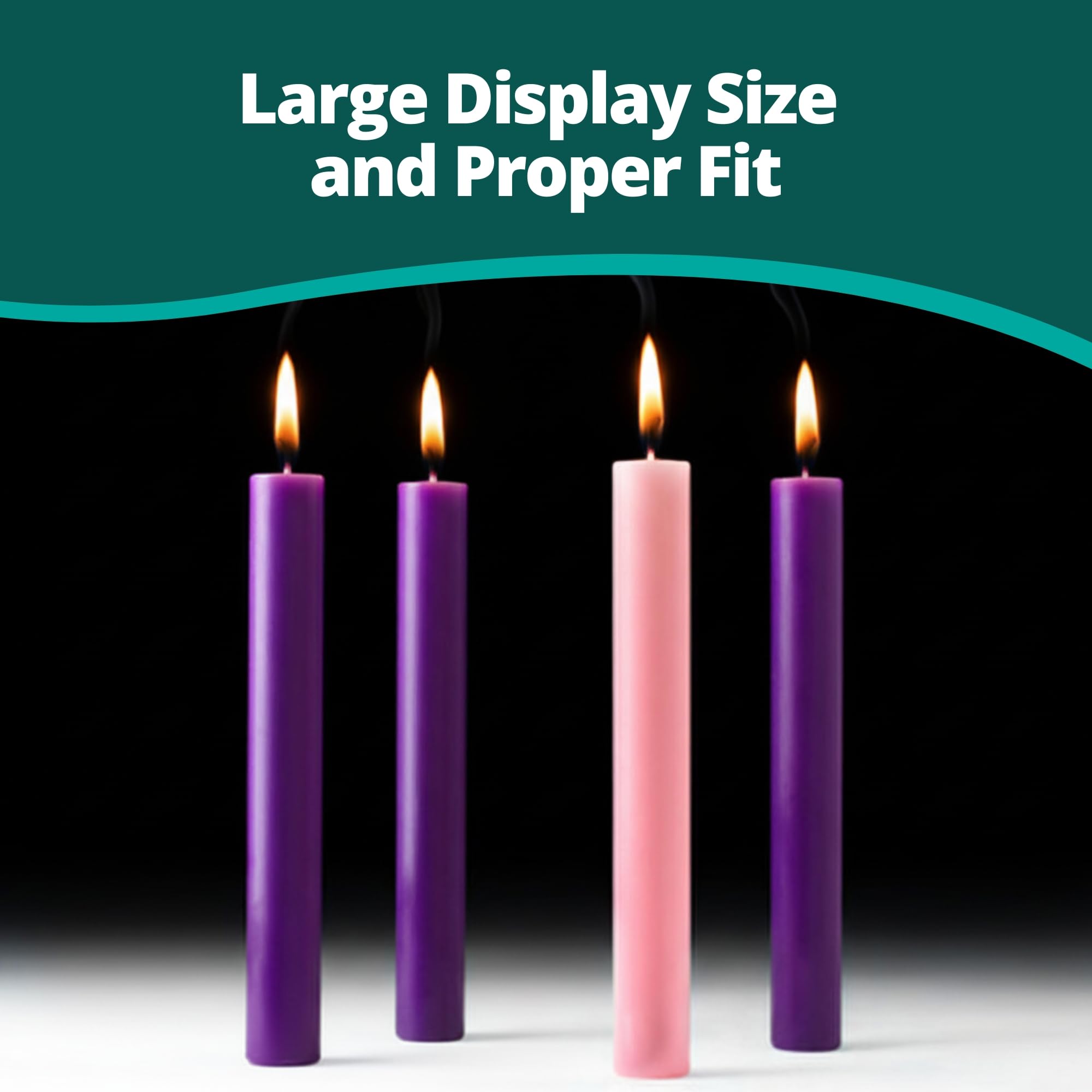 Concordia Supply set of four tapers on a table, highlighting uniform color and consistent sizing