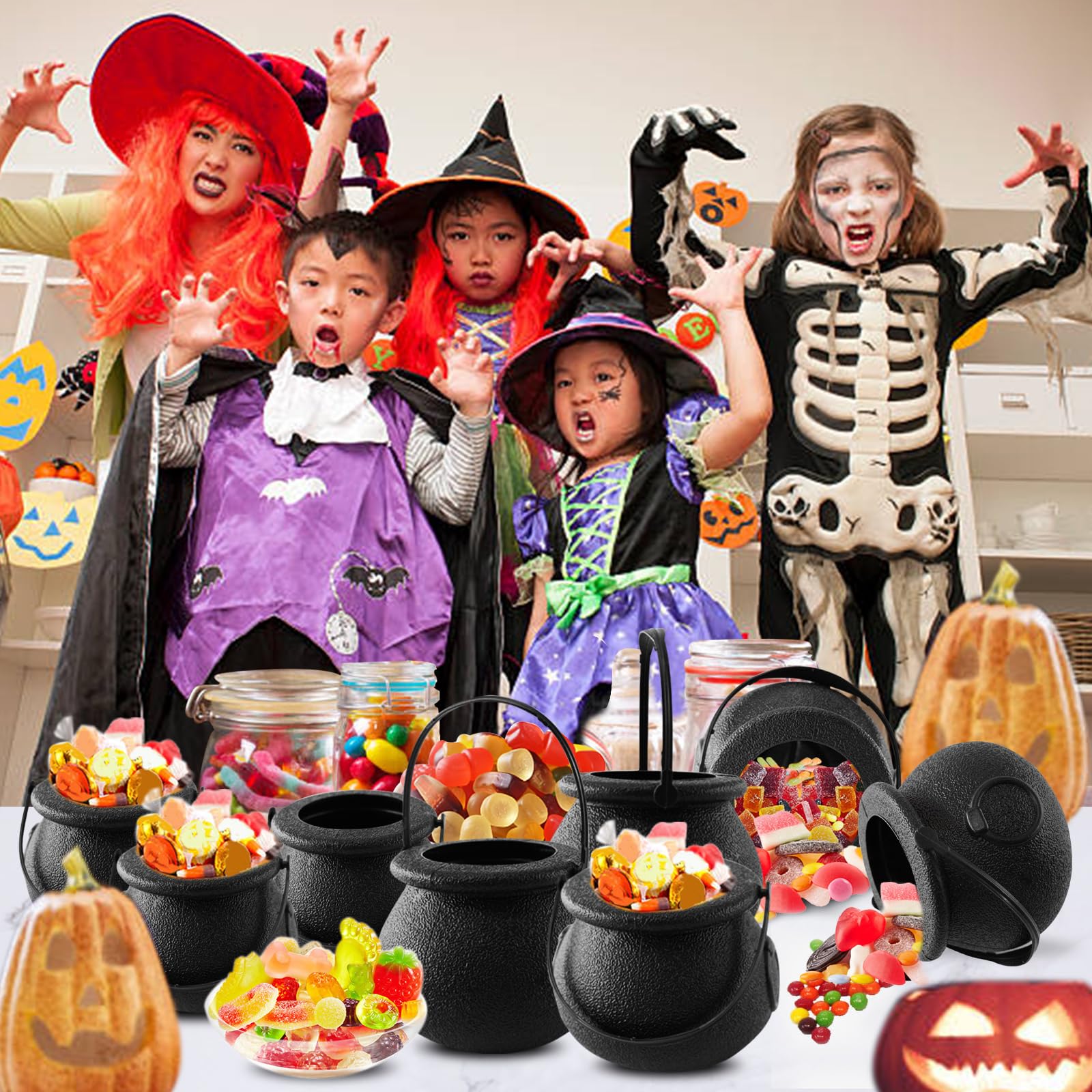 CONEHOY cauldrons on party table creating themed atmosphere