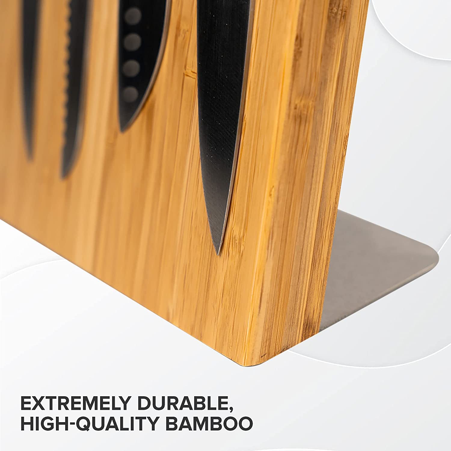 Coninx knives attached to block for easy access and tidy display benefit