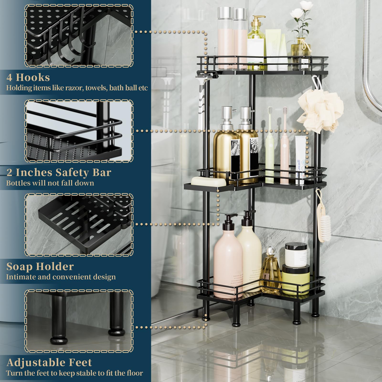 Consumest adjustable feet detail providing stable placement on uneven floors