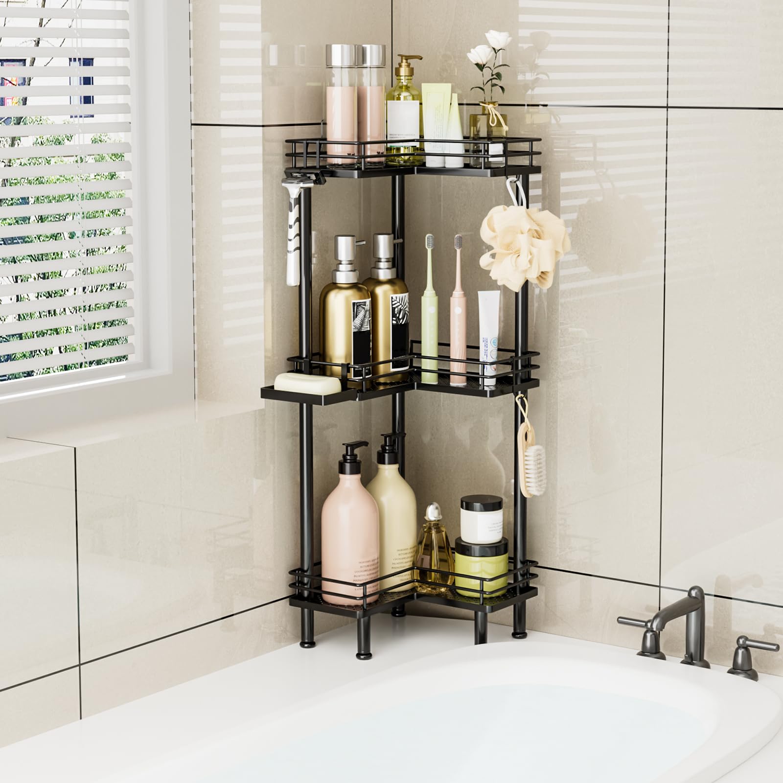 Consumest hooks holding razor and washcloth for quick access and tidy storage