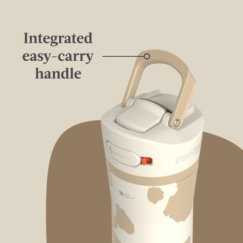 Contigo lid locked with button lock showing spill-resistant protection
