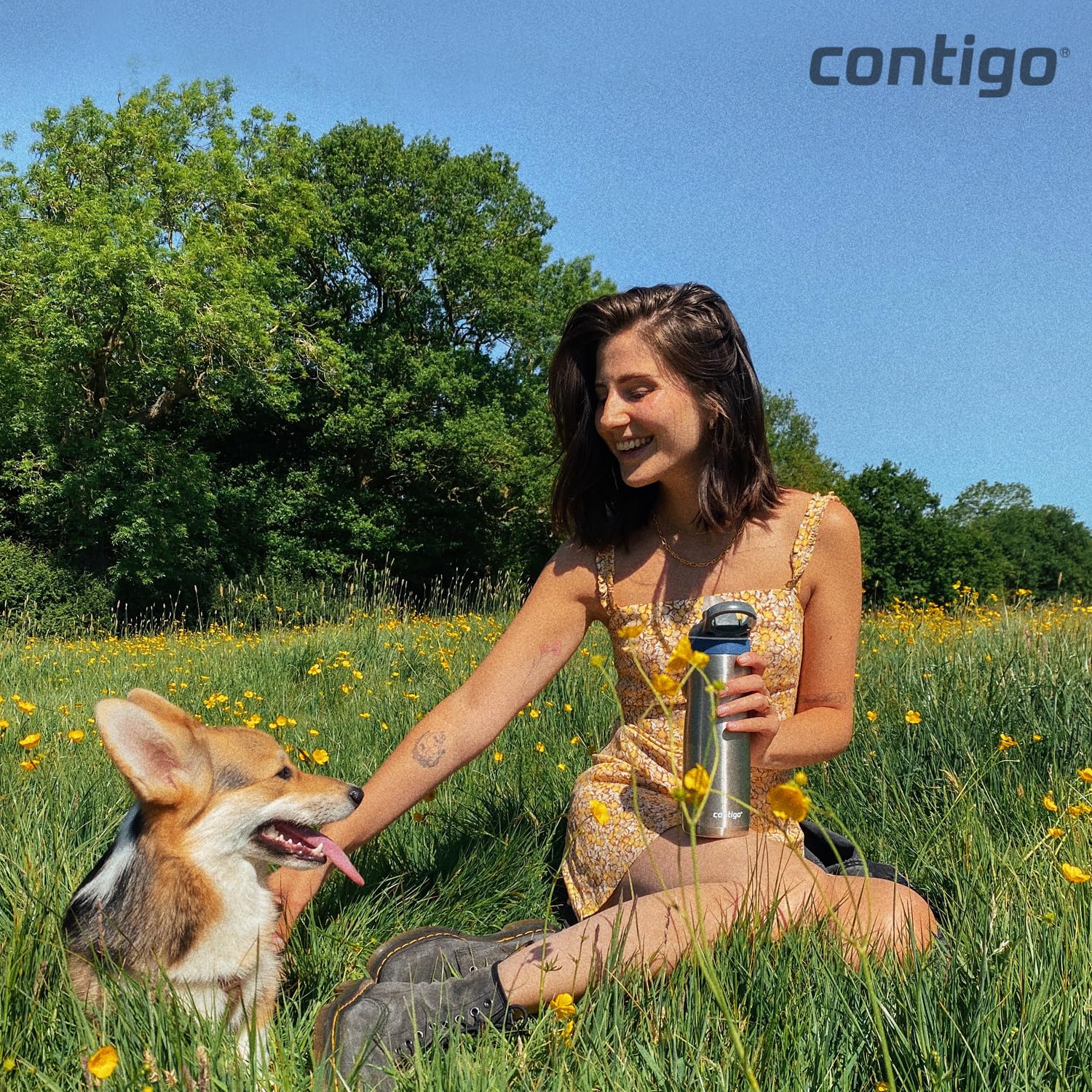 Contigo Ashland with open Autospout revealing one-touch flip straw for quick sipping