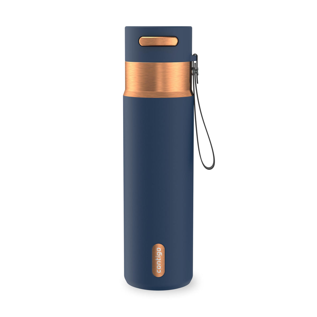Contigo AutoSeal front view showing sleek metallic finish and ergonomic shape