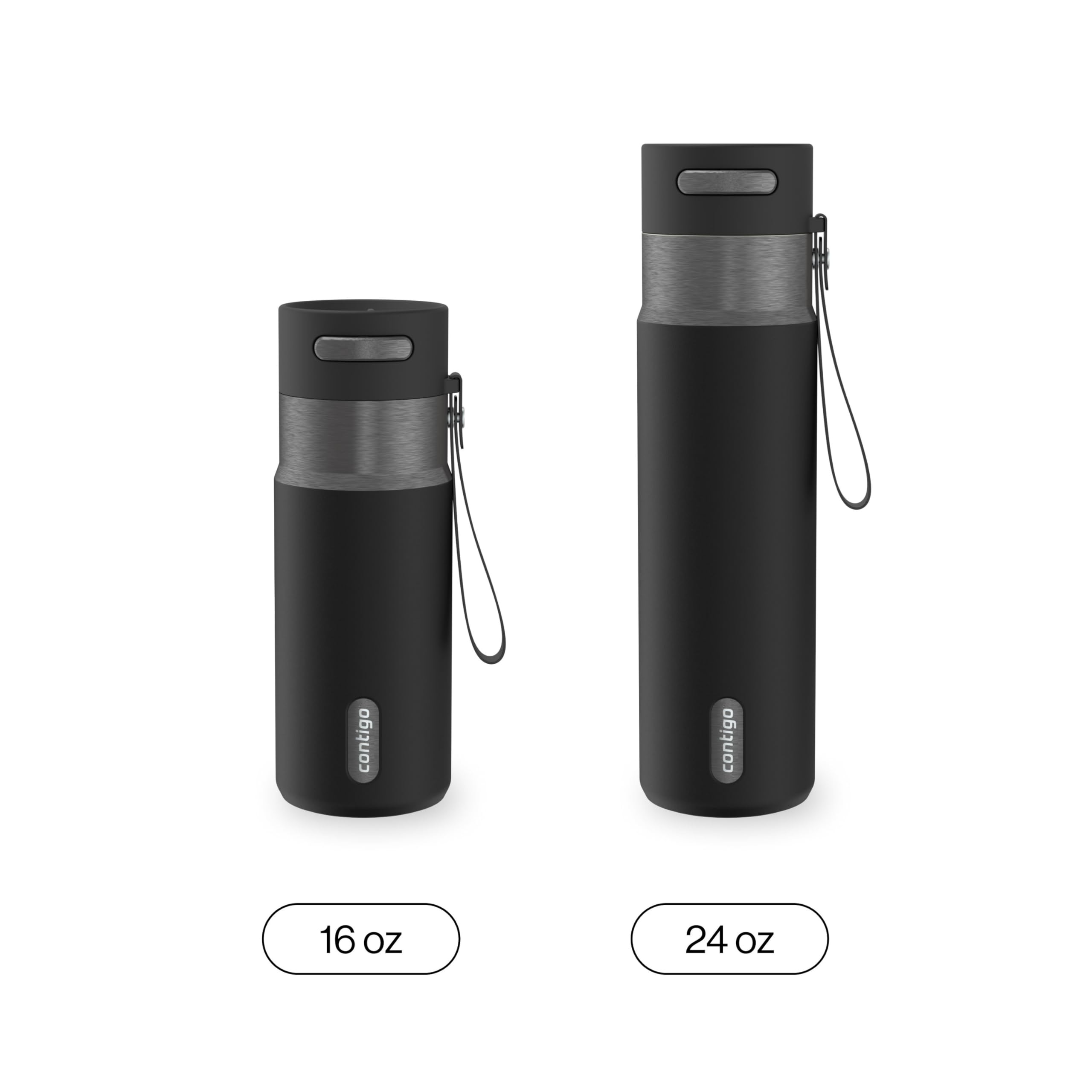 Contigo bottle placed in a car cup holder, fits most vehicle holders