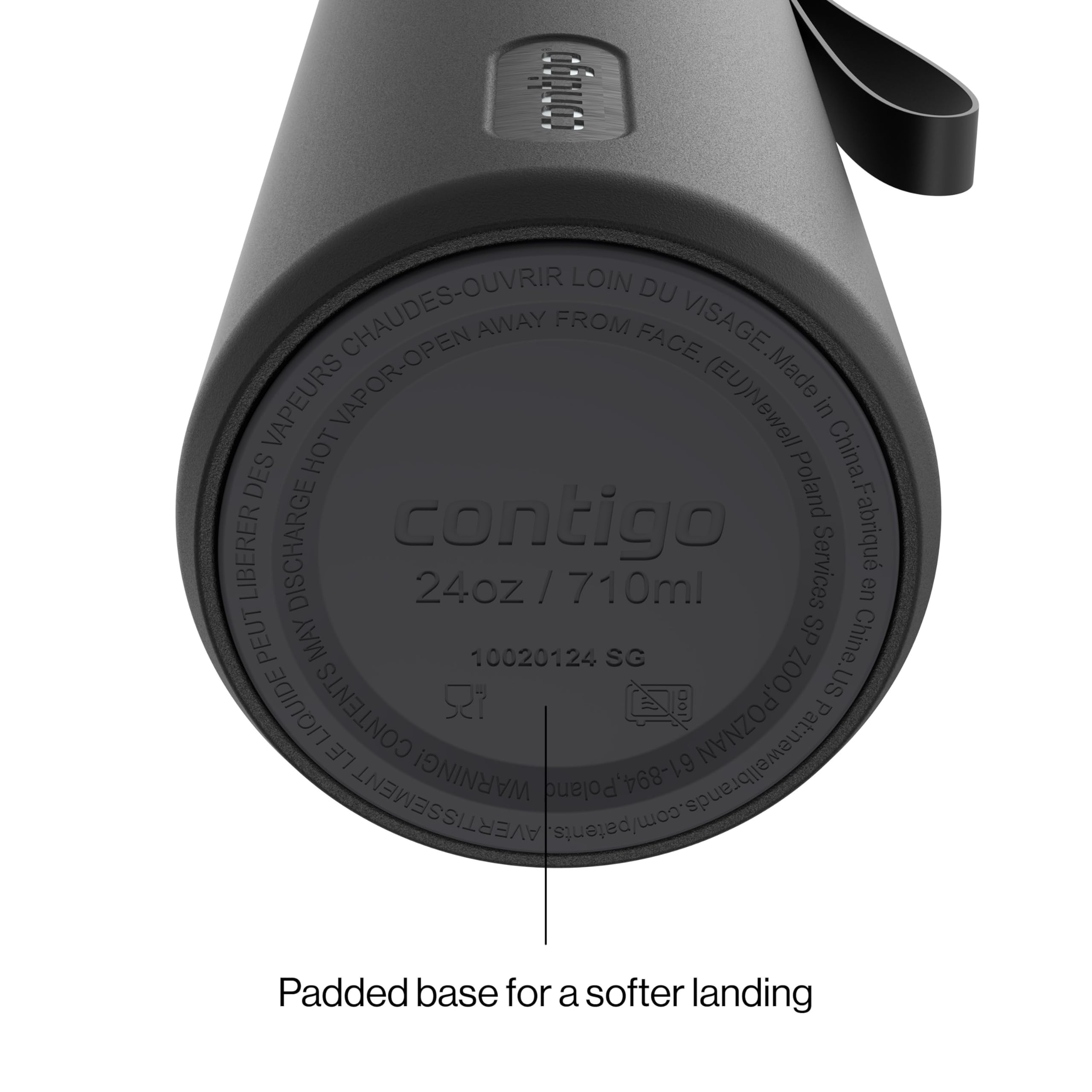 Contigo soft landing pad detail on base, protects surfaces and reduces noise
