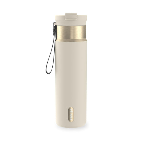 Contigo DualSip front view showing sleek metallic finish and capacity benefits