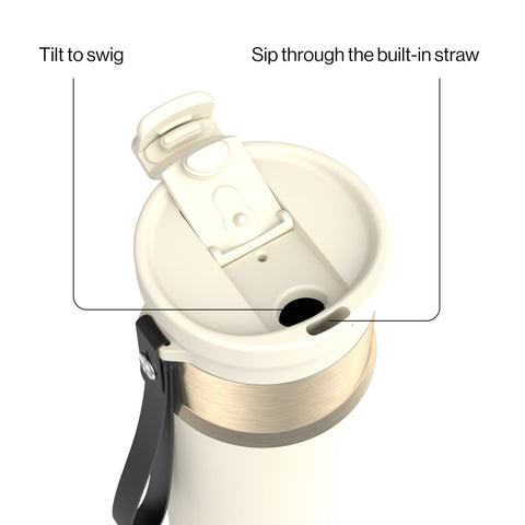 Contigo DualSip lid close-up highlighting the two-way mechanism and convenience