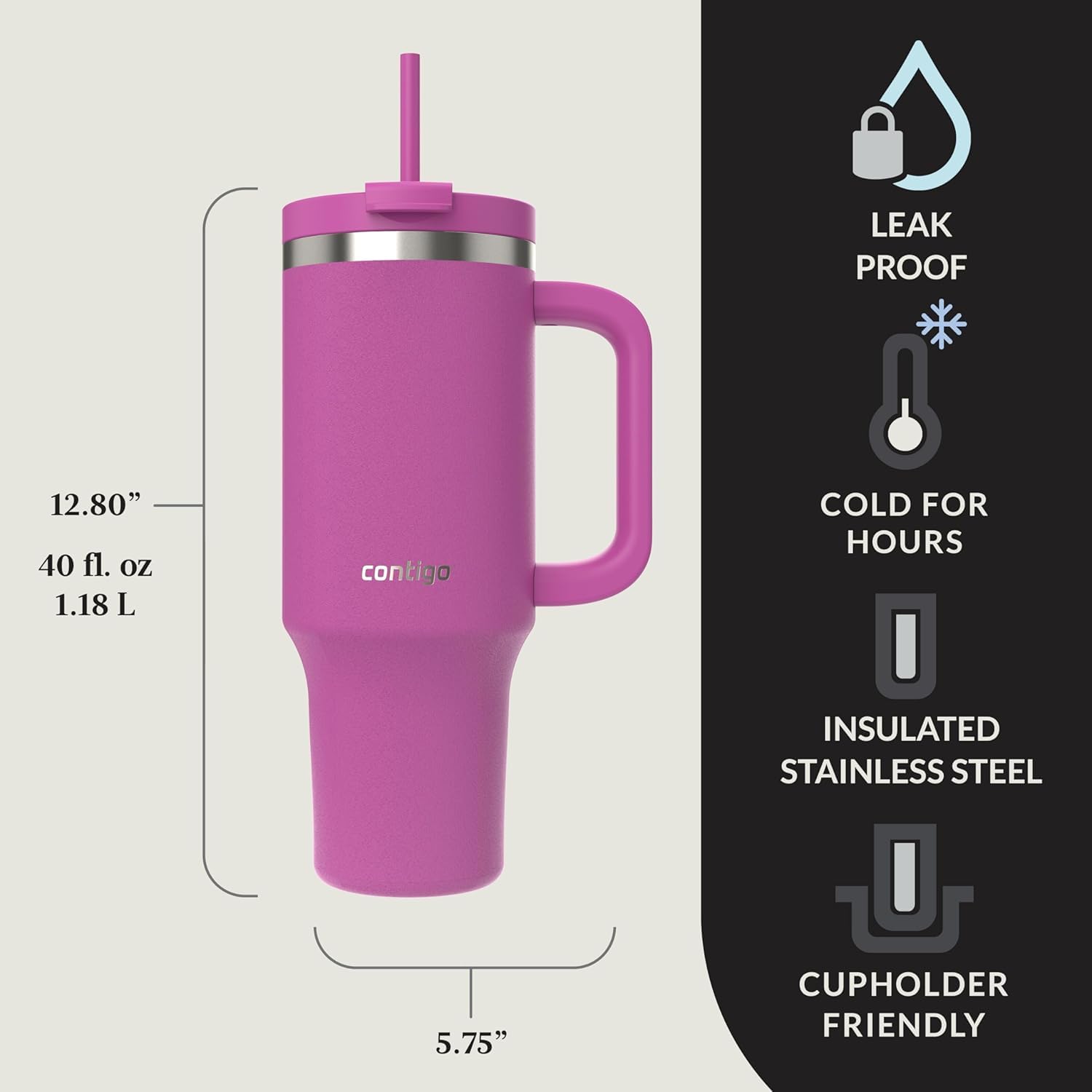 Contigo Streeterville close-up of handle and lid for easy carrying benefit