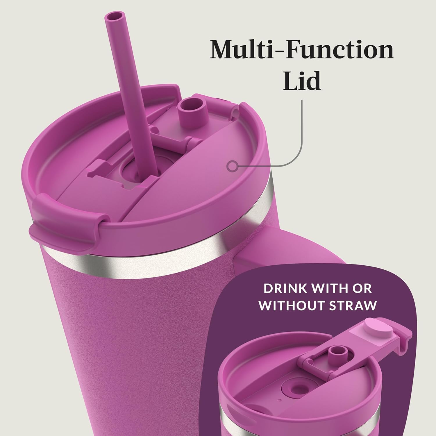 Contigo Streeterville lid open with straw demonstrating versatile sipping benefit