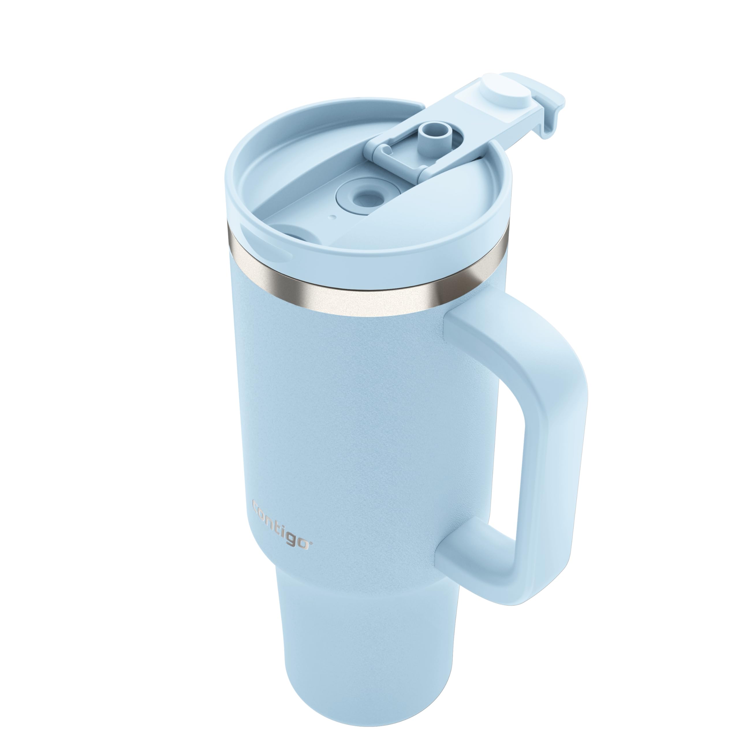Contigo Streeterville next to standard water bottle for capacity scale comparison benefit
