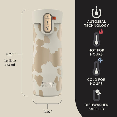 Contigo AUTOSEAL button close-up demonstrating one-handed spill prevention benefit