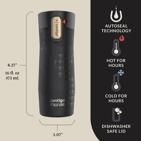 Contigo West Loop 3.0 AUTOSEAL button close-up demonstrating one-handed spill-proof operation