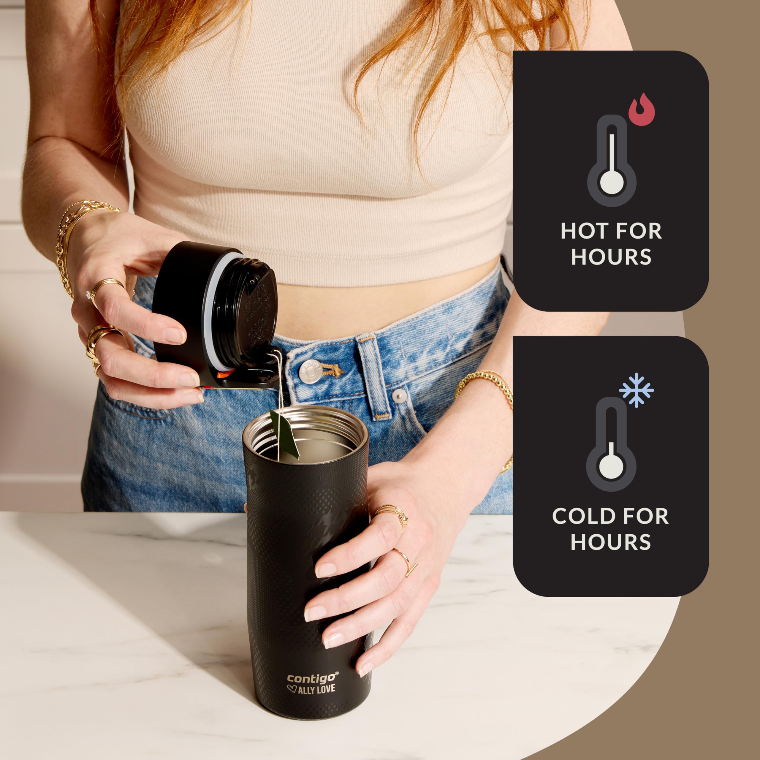 Contigo West Loop 3.0 sitting in a car cupholder showing secure fit for commuting convenience