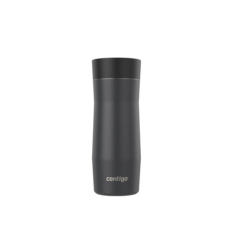 Contigo AutoSeal lid close-up highlighting the press-to-drink button and spill protection