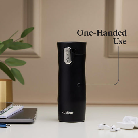 Contigo brushed stainless detail showing durable body and premium finish that resists wear