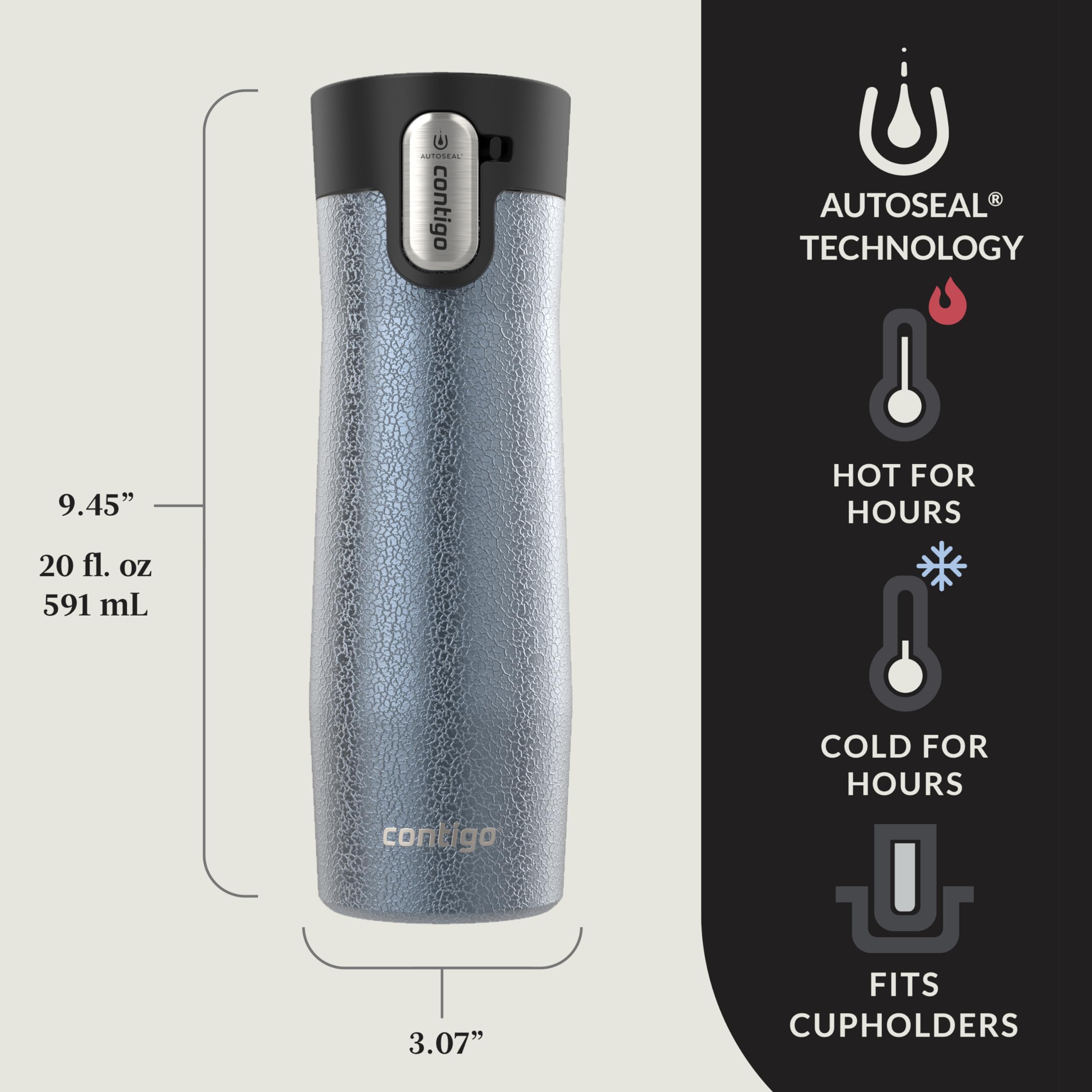 Contigo Easy-Clean lid opened fully to show hinge and spout for easy washing and hygiene benefit