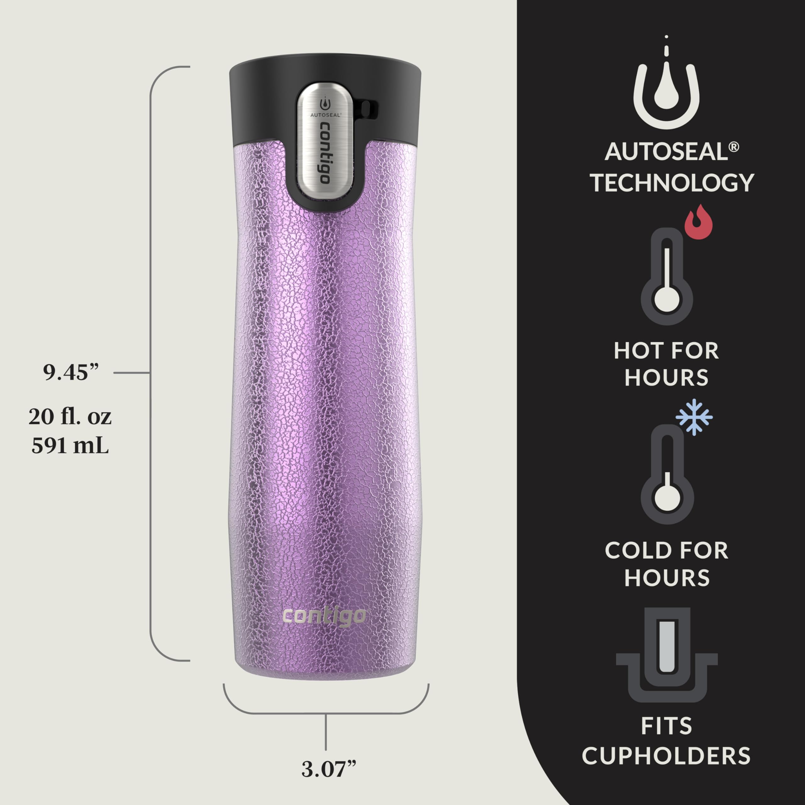 Contigo Easy-Clean lid fully open to show cleanable interior and no lost parts benefit