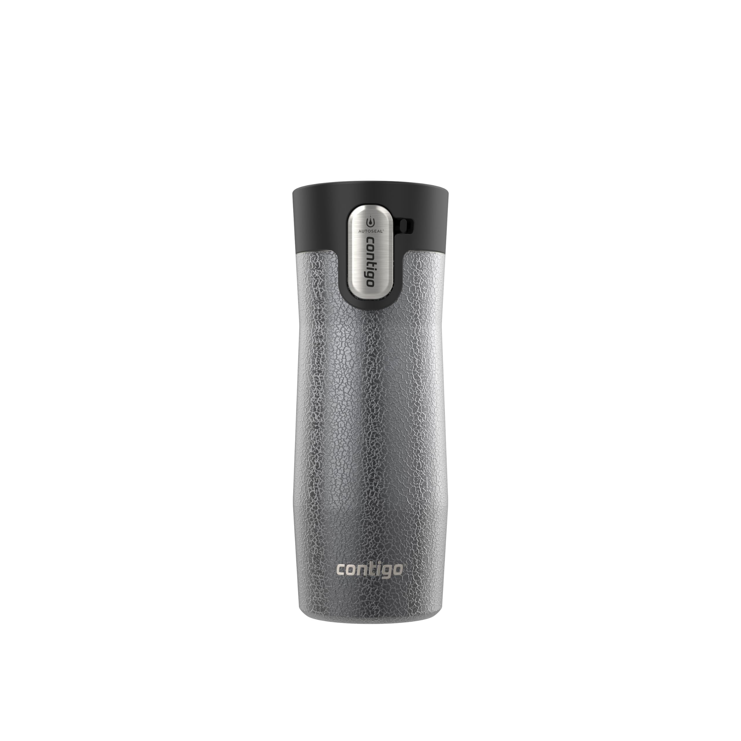 Contigo West Loop front view in Crystal Sake showing sleek insulated mug and capacity benefit