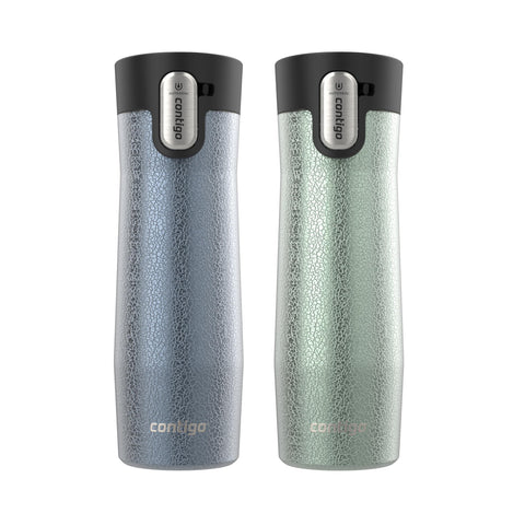 Contigo West Loop front view of two-pack in Crystal Lakeside and Crystal Agave showing colors and branding benefit convenience