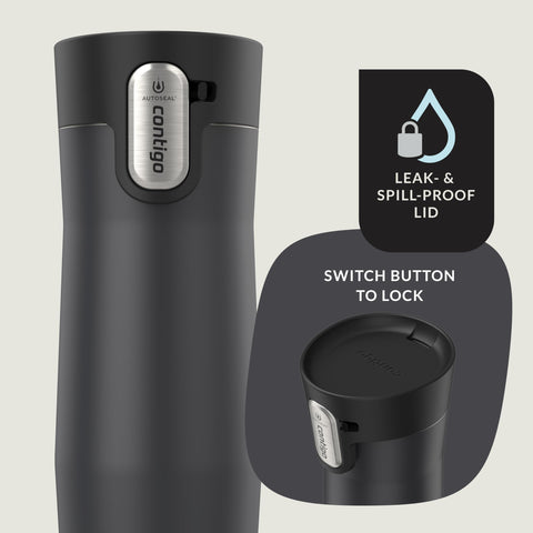 Contigo placed in car cupholder demonstrating secure fit and hands-free driving safety