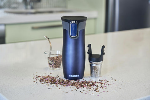 Contigo West Loop lid lock close-up showing accidental-press protection benefit