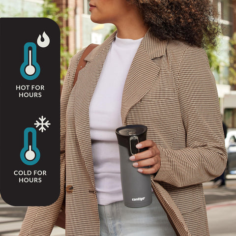 Contigo West Loop in car cupholder demonstrating one-handed convenience and fit
