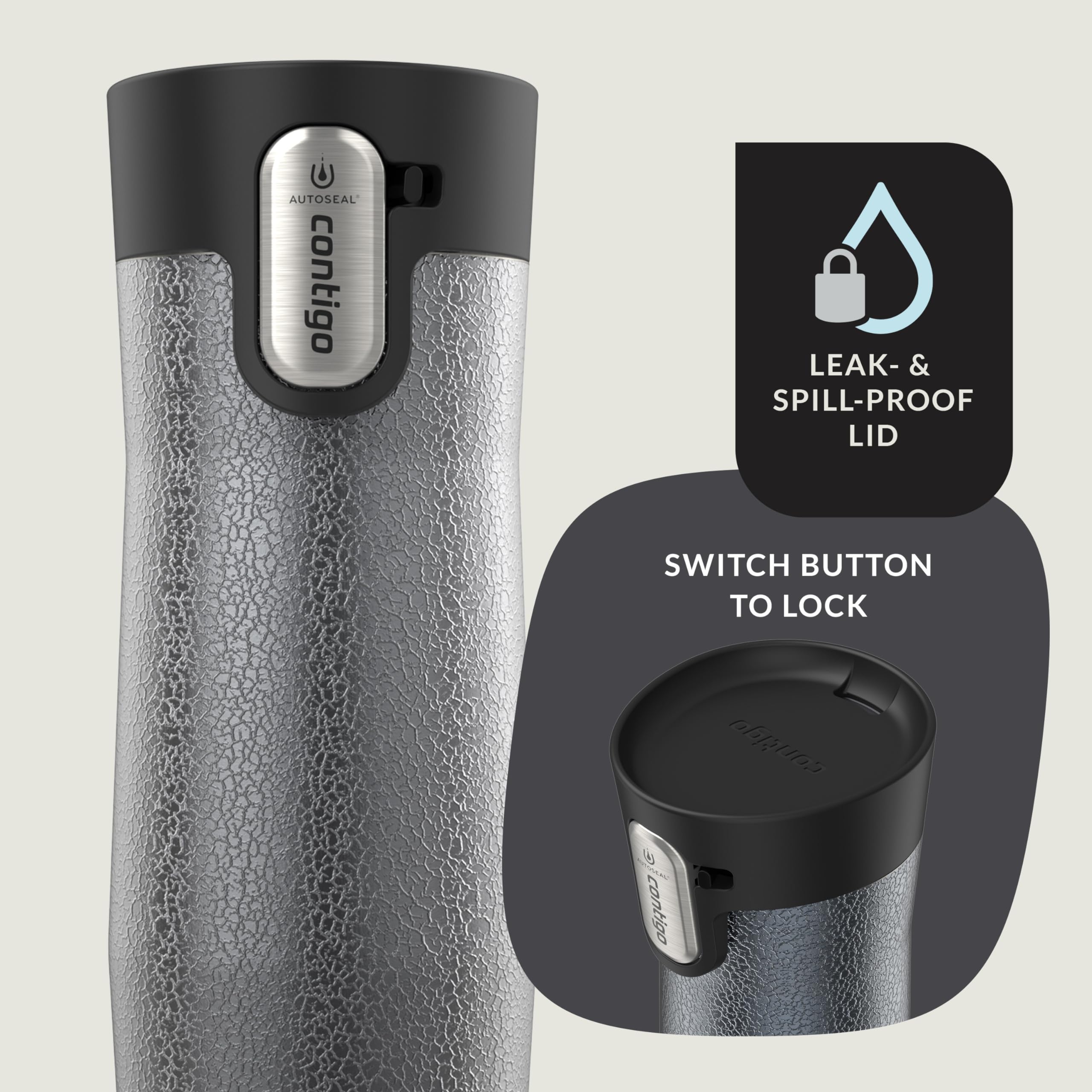 Contigo West Loop stainless-steel body close-up highlighting durable finish and temperature retention