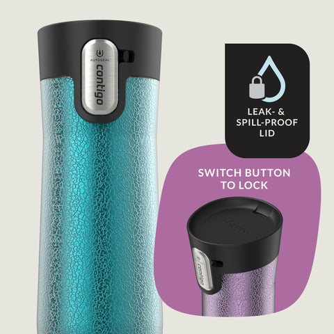 Contigo stainless steel exterior close-up highlighting insulation and durable finish benefit