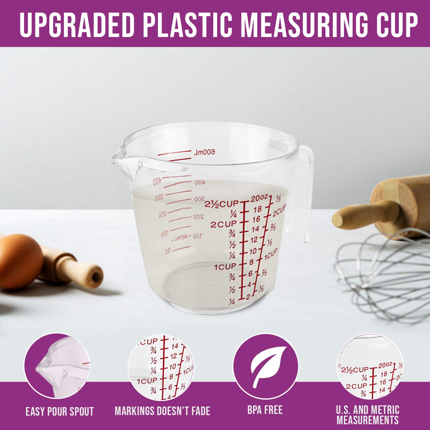 CONTROL KITCHEN clear 2.5-cup plastic beaker with pour spout for easy liquids